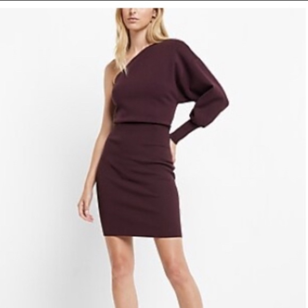 Elegant One-Shoulder Burgundy Dress BNWT by Express sz Xl beautiful